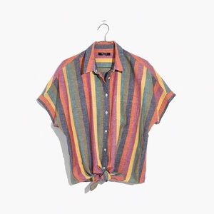Madewell Tie-Front Shirt in Rainbow Stripe